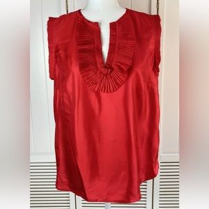 J. Crew Red 100% silk ruffled sleeveless blouse Size 10